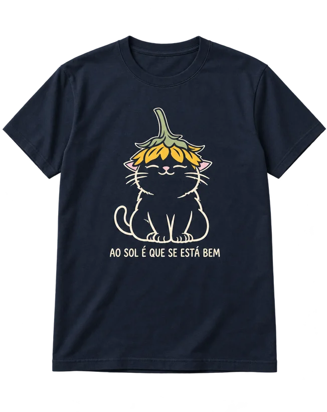 Camisola marinho com a estampa “AO SOL É QUE SE ESTÁ BEM”