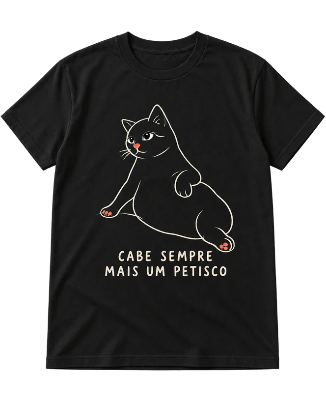 Camisola preta com a estampa “CABE SEMPRE MAIS UM PETISCO”